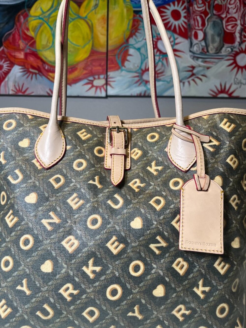 Dooney & Bourke Signature Heart Y2K Canvas Leather Tote - Picture 2 of 15